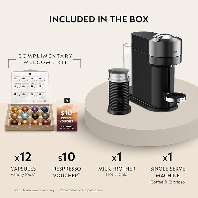 Nespresso Vertuo Next Deluxe Coffee and Espresso Maker, Pure Chrome with Aeroccino Milk Frother,1.1 liter, Black,Dark Chrome