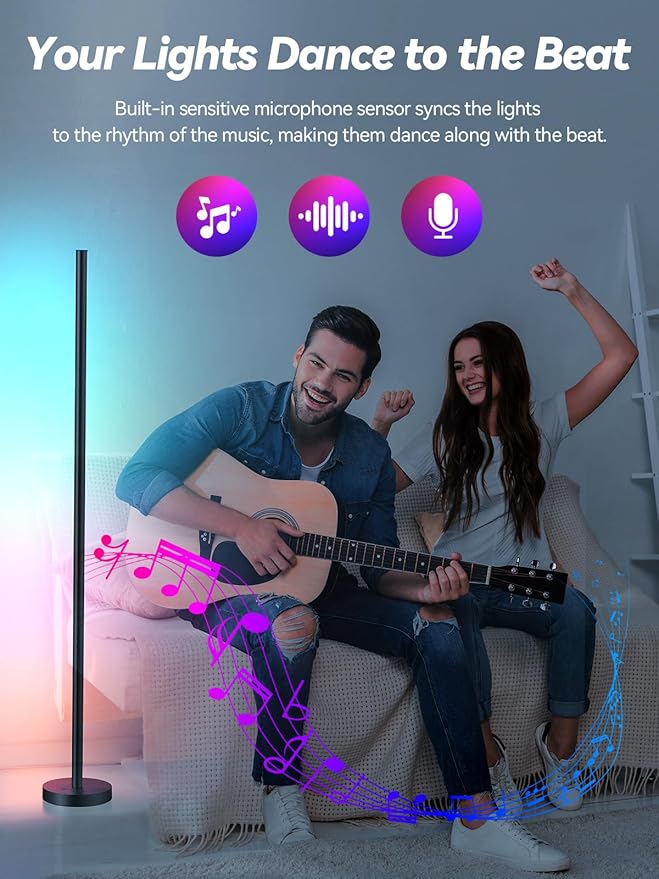 Corner Floor Lamp, 2 Pack LED Corner Lamp with App and Remote Control, RGBICW 16 Million DIY Colors & 68+ Scene, Music Sync, Color Changing Smart Ambient Light for Living Rooms, Bedrooms, Gaming Room