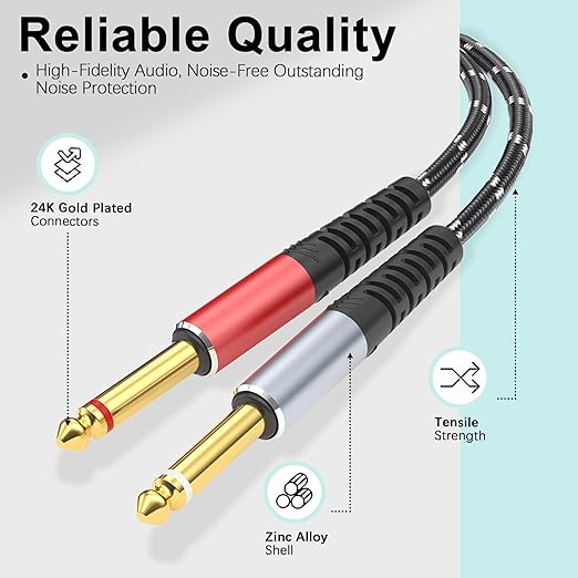 Lightning to Dual 6.35mm 1/4" TS Mono Stereo Y-Cable Splitter,3 in 1 to Dual 1/4-inch Audio Cable, Compatible with smartphones, computers, phones/Pads Amplifiers,speakers,headphones,mixing 3.3FT