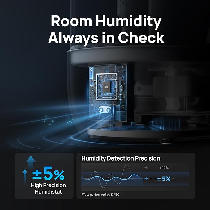 DREO Smart Humidifiers for Bedroom, 6L Top Fill Supersized Cool Mist Humidifier for Large Room, 60 Hour Runtime, Quiet Ultrasonic Humidifiers for Plants, Baby, Nursery, Indoor, Home, Night Light, Gray