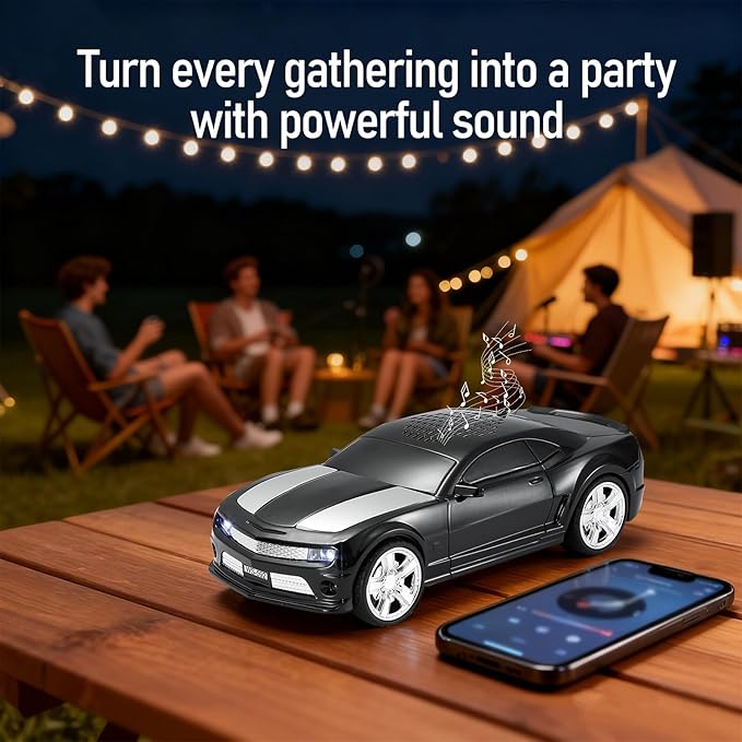 WSTER WS-592 Supercar Design Bluetooth Replica Speaker – Portable Car Model Wireless Speaker with TWS Stereo, FM Radio, LED Party Lights, USB/TF Playback, Hands-Free Calling, Microphone(Black)