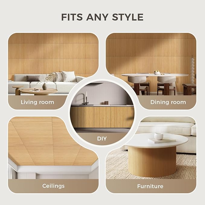 OUZUGIE 1 Pack 96x24 Inch Natural Bamboo Wall Panel – Yellow Burned Pole Wrap Paneling for Walls, Ceilings, Cabinets, Furniture – Ideal for Bedroom, Living Room & Office DIY Decor