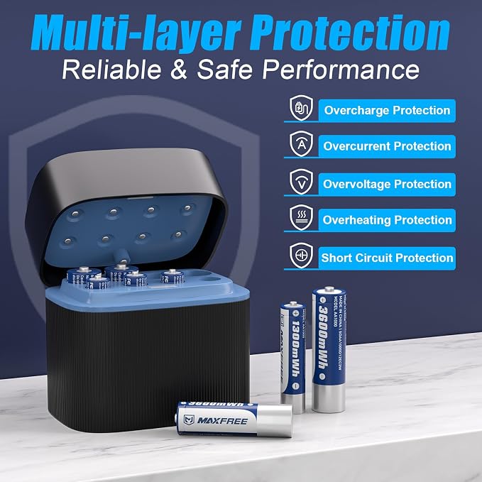 Maxfree Rechargeable 4 AAA and 4 AA Batteries Lithium - Image 8