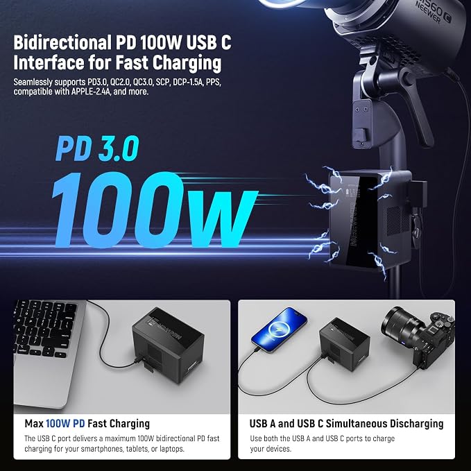 Neewer V Mount Battery PS150E Supports 100W PD USB C Fast Charging, 10350mAh - Image 2