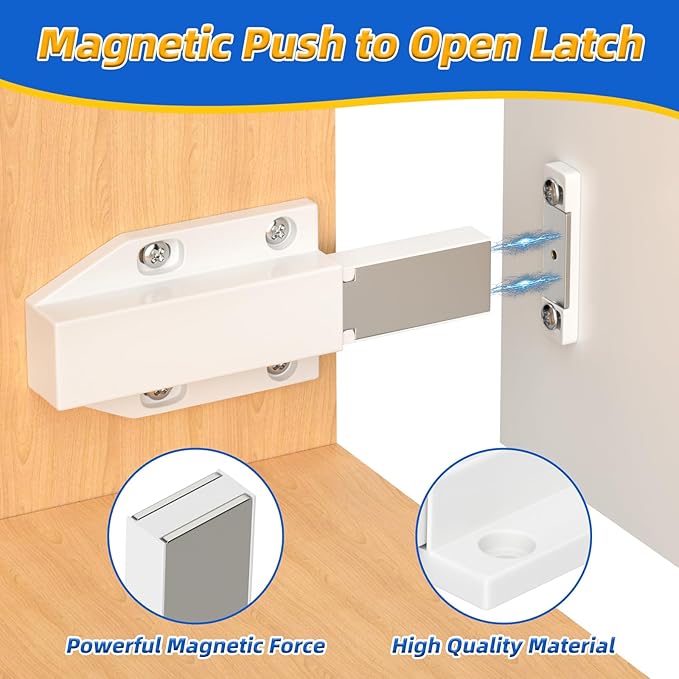 Push to Open Drawer Latch Jiayi 6 Pack Heavy Duty Magnetic Cabinet Latches for Large Door Push Release Magnet Latch Door Drawer Spring Opening Press Out Catch Kitchen Hardware