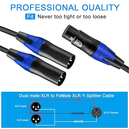 Seefeful XLR Splitter Cable, 1 XLR Female to 2 Male Patch Y Cable Balanced Microphone Splitter Cord Audio Adaptor (5FT-2pack)