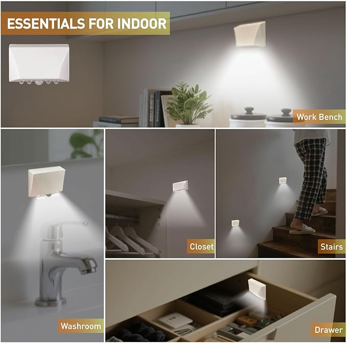 RADIXIUM White 2 Pack Motion Sensor Keyhole Light - Automatic on/Off Infrared LED, Suitable for Front Doors, corridors, Stairs in The Dark | 3-Way Installation（Magnetic Suction、Adhesive and Screw）