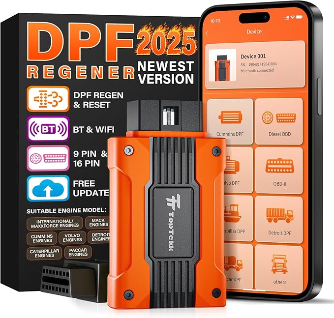TopTekk Heavy Duty Truck Essentials for DPF Regeneration and Reset Device for Truck Drivers, Compatible with Cummins Engines, Smart One-Click DPF Regen with Condition Detection
