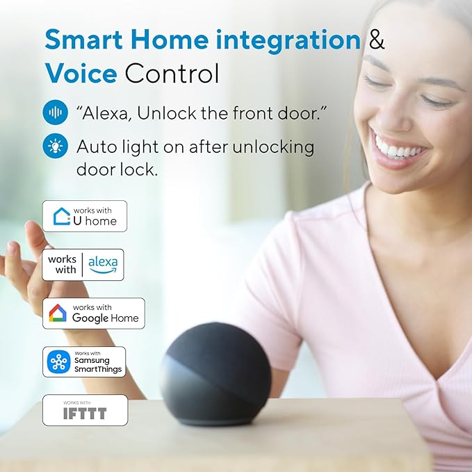 ULTRALOQ U-Bolt Pro WiFi Smart Lock with Handle, Fingerprint Keyless Entry Door Lock Set with Lever, Smart Deadbolt Locks for Front Door, Auto-Lock, Auto Unlock, App Remote Control, ANSI Grade 1
