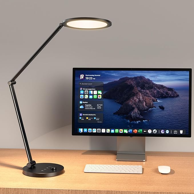 ANNAITE LED Desk Lamp for Home Office, Eye-Caring Modern Desk Light, 3 Color Temperature 10 Brightness Computer Light, Dimmable Desk Light with Memory & Timer Func, Metal Swing Arm Table Lamp (Black)