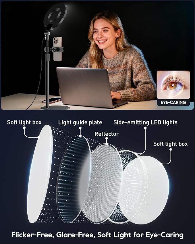 Dimmable Ring Light with Stand for Desk, Adjustable Desk Light for Video - Image 4