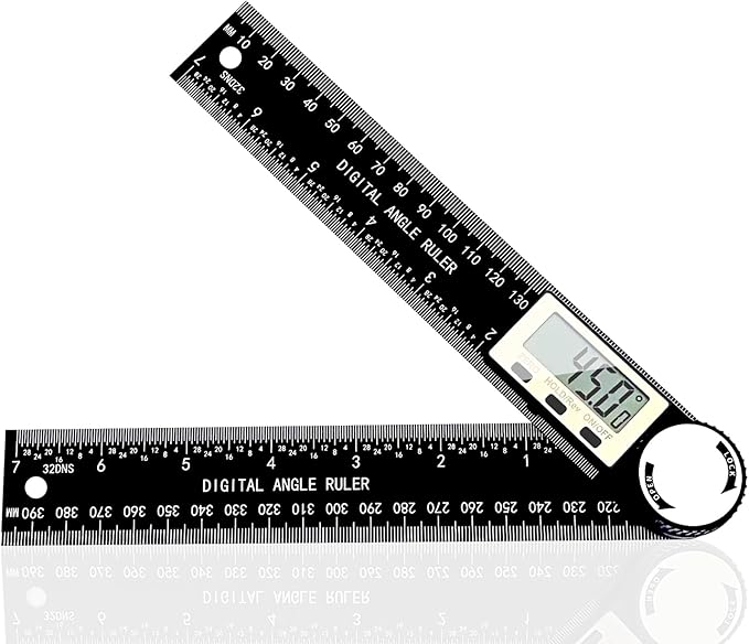 PDDYIER Angle Finder Protractor, 2-in-1 Miter Saw Protractor, 7 Inch/200mm ABS Angle Ruler, High Accuracy Miter Angle Measuring Tool for Woodworking, Metalworking, Carpenter, Construction