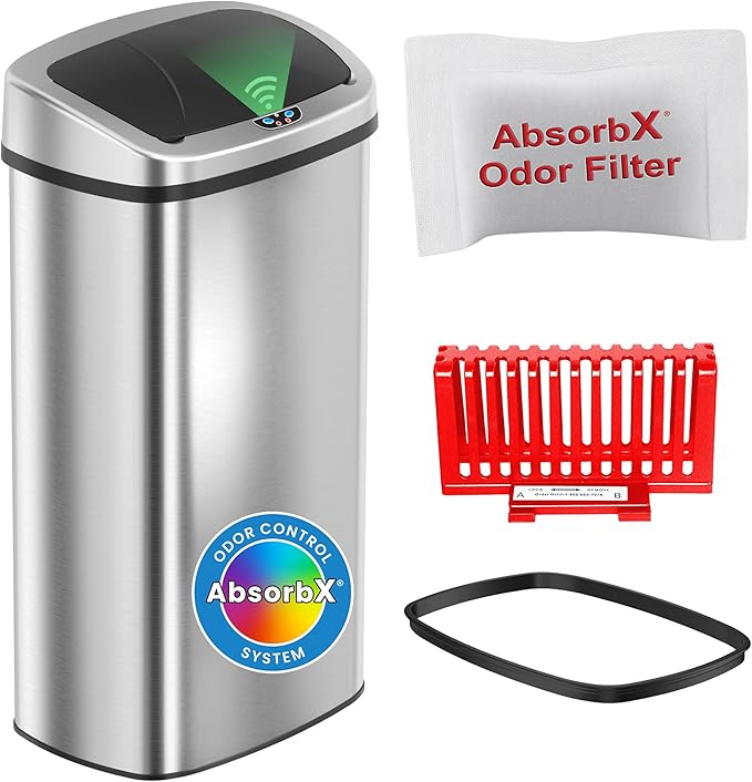 iTouchless 91 Liter / 24 Gallon Sensor 2.0 Kitchen Trash Can with Lid, Commercial Grade Automatic Stainless Steel Touchless Recycle Bin, AbsorbX Odor Filter, for Home, Office, Restaurant, Lobby, Store