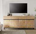 WAMPAT Modern TV Stand for TVs up to 70 inch, 2 in 1 Entertainment Center TV Console with Adjustable Shelves and Metal Base for Living Room,Bedroom,Oak