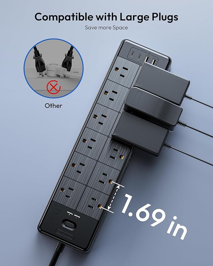 24 Widely Outlets 5 Ft Extension Cord NTONPOWER 15A/1875W Power Strips,Black Extension Cord 25FT with 4 USB Ports(2 USB C), Wall Mount Holes for Home, Office
