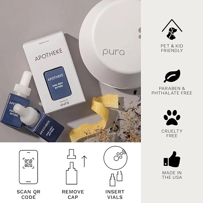 Pura Smart Home Plug-in Diffuser Refills by Apotheke, (Earl Grey) - Pura Fragrance Refills - Long-Lasting Aromatherapy Air Freshener Fragrance Products with Perfume-Grade Essential Oils