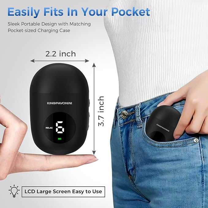 KingPavonini Wireless TENS Unit, Muscle Stimulator for Pain Relief, Portable Rechargeable TENS EMS Machine, LED Screen, Remote, Dual Channel 6 Modes 16 Intensity Massager, Charging Case (Black)