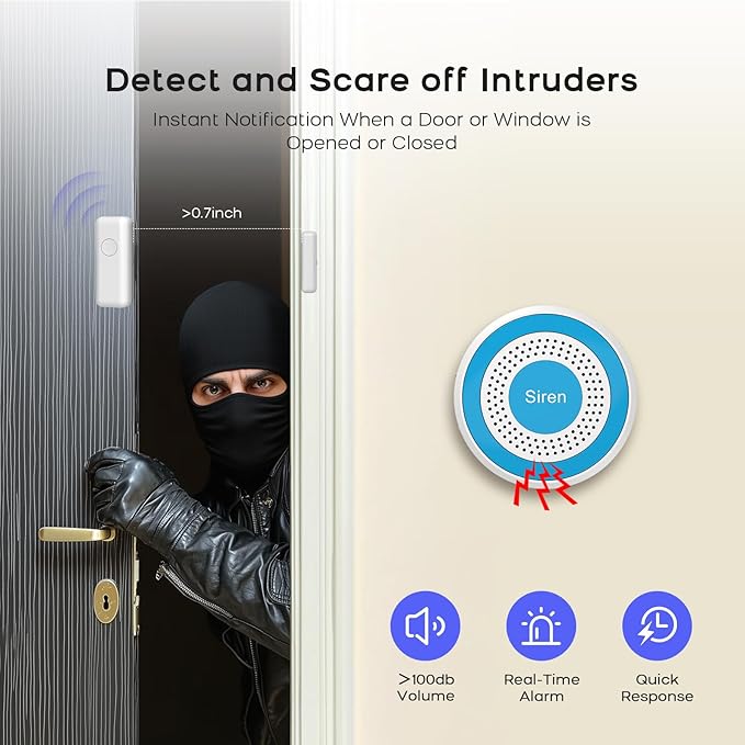 PGST Wifi Home Alarm System,Smart Home Security Systems with Instant Tuya App Alerts,8 PCS Door Alarm Kits Siren Hub with Motion and Door Sensors,Remote,Work with Alexa for Villa,Apartment,Kids Safety