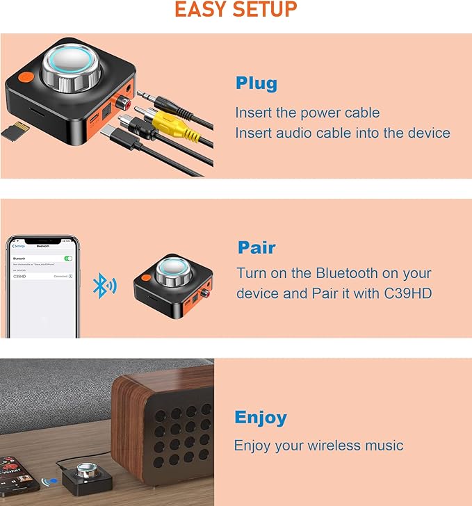 Bluetooth Receiver for Home Stereo, Bluetooth Adapter for Old Receiver with 3.5mm/Optical/COAXIAL Low Latency, 3D Surround Volume Control Wireless Audio Receivers, Support TF Card Playback KAIY
