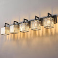 FDPBY Black Bathroom Light Fixture, 5-Light Crystal Vanity Lighting, Bathroom Lighting Fixtures Over Mirror, Modern Crystal Wall Lamp