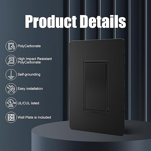 ThunderWay Matte Black 3 Way Decorative Light Switch with Plate, 15 A 120/277 V Rocker Paddle Wall Switch Replacement, Self-Grounding, Residential Grade, Wall Plate, UL Listed (30 Pack)
