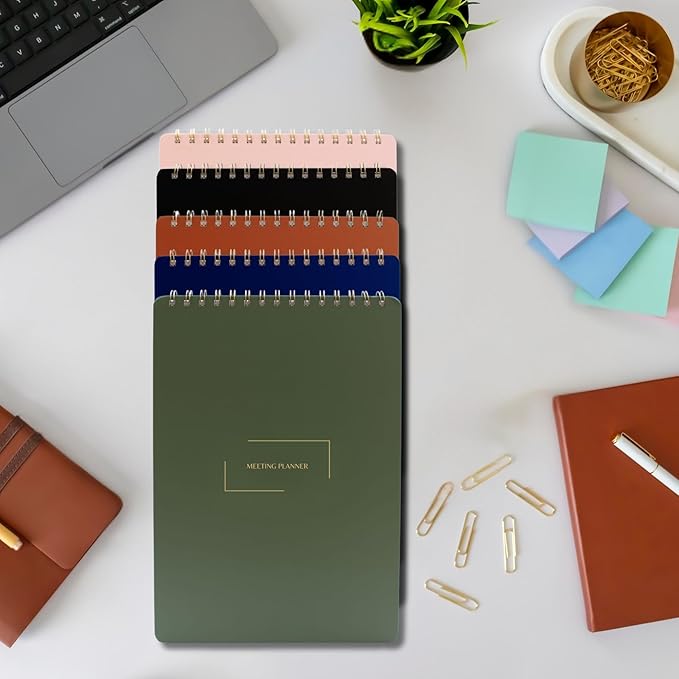 | Meeting Notebook for Work | 8.25" x 11.75" | Project Planner | Simple Design | Multiple Layouts | Office and Business Planner (Navy, Meeting Planner - Portrait)
