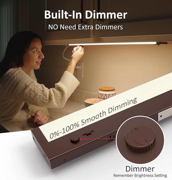 Leetdud Under Cabinet Lighting Plug in or Hardwired Built-in Dimmer, 12 Inch 6W, 5CCT 2700/3000/3500/4000/5000K, Linkable Counter Lights for Kitchen, ETL Dimmable LED Light Fixture, Bronze