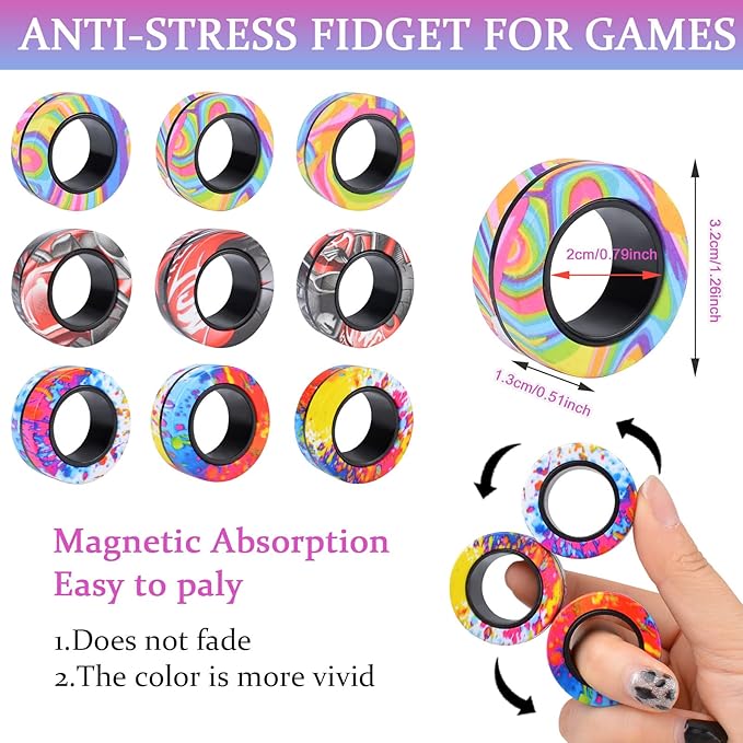Cevioce Valentines Day Gifts for Him 8+ Year Old Teen Boy Adults, Magnetic Rings Fidget Toy Set, ADHD Anxiety Magnetic Fidget Toys Adults Fidget Spinner Rings for Relief, Easter Basket Stuffers 1
