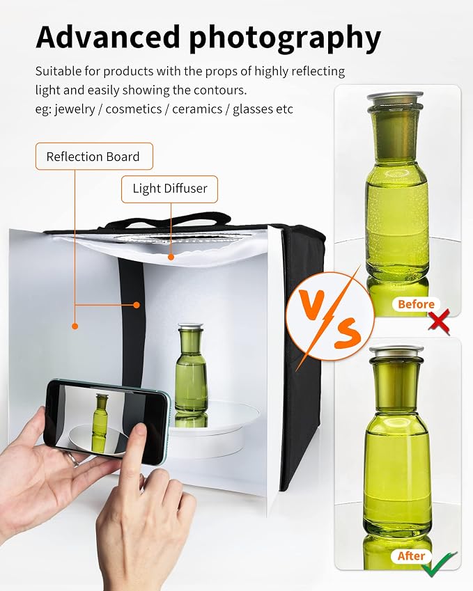 Glendan Light Box Photography, 6 Color PVC Backdrops, 4 Reflection Boards and 1 - Image 5