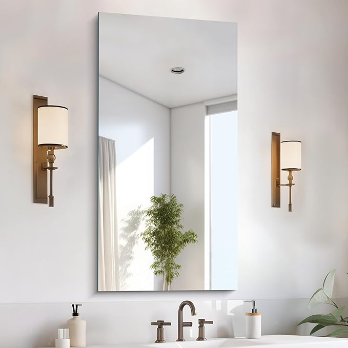 CILIBER Frameless Mirror, 24x48 Inch Large Bathroom Mirrors for Wall Over Sink, Upgraded Shatterproof Vanity Mirror with Polished Edge for Bathroom,Bedroom,Living Room and Entryway