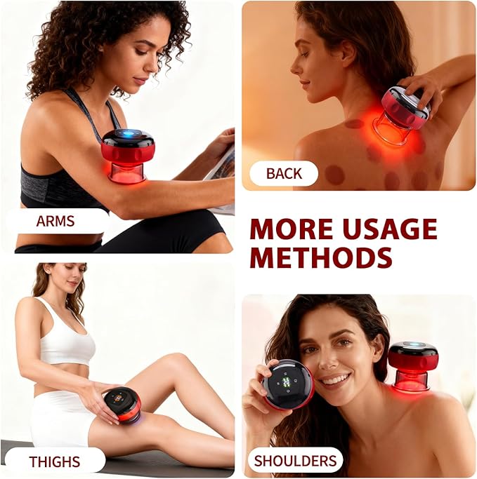 Red Light Cupping Therapy, 5 In 1 Smart Electric Cupping Device Kit for Massage Therapy, 12 Suction & Temperature Levels Massager, Infrared Therapeutic Heat for Back, Shoulder, Muscle Relief (Red)