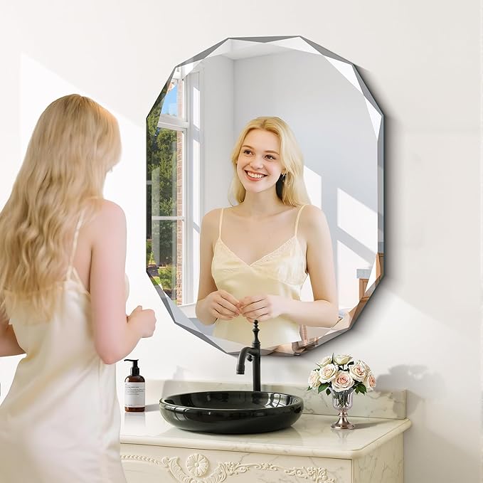 GLASHOM Frameless Bathroom Mirror, 30x40 inch Frameless Wall Mirrors Beveled Edge Wall Mounted, Oval Mirror for Bathroom, Living Room, Over Sink, Entryway Mirror Horizontal or Vertical