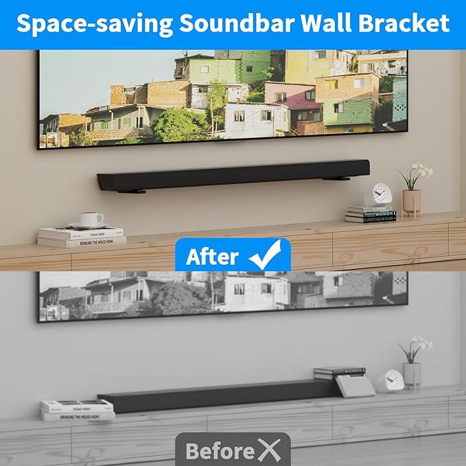 suptek Soundbar Wall Mount Shelf – Wall Mount Bracket for Sony, Samsung, Vizio, LG, Sonos Sound Bars – Under TV Mounting, Space-Saving Design (SBR001GDSB)