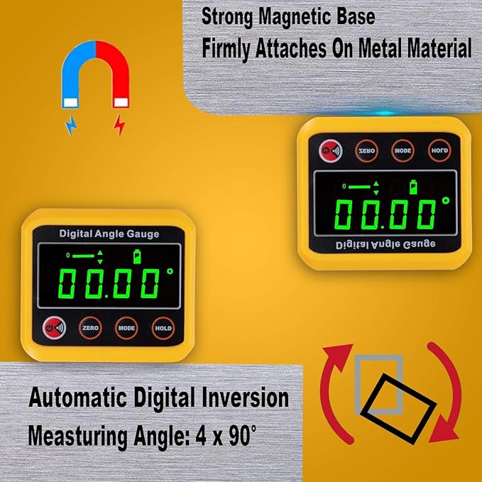 Magnetic Digital Angle Finder Protractor Inclinometer - Cube Digital Level Angle Gauge with Magnetic Base and Backlight - Precision Level Box for Woodworking, Construction, Machinery, Masonry (yellow)