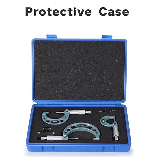 REXBETI 3Pcs Outside Micrometer Set, 0-3" Machinist Micrometer, Ultra-Precision Carbide Tipped Measuring Tool Set, 0.001" Graduation, +/-0.0001" Accuracy, Protective Case
