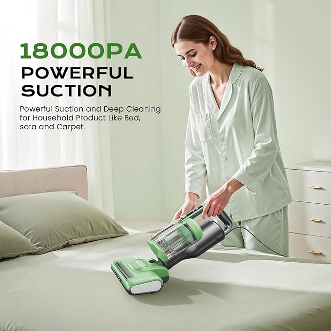 MYUAKO Mattress Vacuum Cleaner Bed Vacuum Versatile Handheld Vacuums with 500W 18Kpa Power Suction & 253.7nm U-V-C Light & Heating Tech & 30000 RPM/Min Brush Roll Rotation Corded