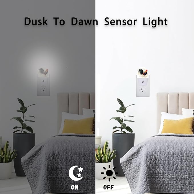 Axxitude Roosters Night Lights Plug into Wall for Girls Boys Room,Night Light LED Lamp Dusk to Dawn Sensor Round Lamp for Bedroom Bathroom Hallway Home Wall Decor Nightlight