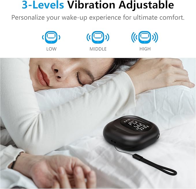 Mesqool Vibrating Alarm Clock for Heavy Sleepers, Battery Operated Rechargeable Bed Shaker Under Pillow, Weekday/Weekend Dual Alarms, Wireless, Cordless, Travel Digital Clock for Hearing-impaired