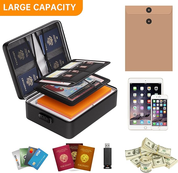 DocSafe 5200°F Document Organizer with Lock, Upgraded Heat Insulated Fireproof＆Water-Resistant Box 8 Layers File Organizer, Portable Home Travel Safe Storage for Important Documents, Files and More