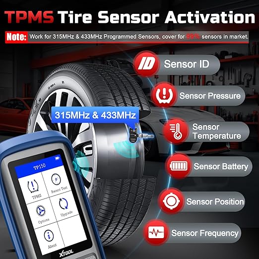 XTOOL TP150 TPMS Programming Tool, Universal TPMS Relearn/Reset/Activate Tool(315/433MHz), Tire Sensor Programmer for XTOOL TS100 Only, Tire Pressure Monitoring System Diagnostic Tool