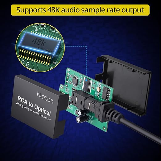 PROZOR Analog to Digital Audio Converter, RCA to Optical Audio Converter, with Built-in RCA to Optical Cable, Analogue Signals into Digital Audio, for Turntable/CD/DVD to Soundbar (Not Reversible)