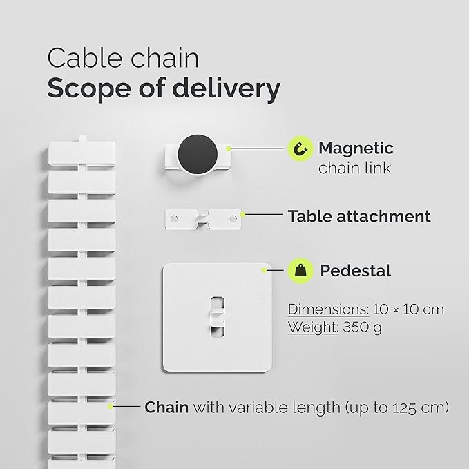 VALU Cable Management Spine – 49 Inch Cable Organizer for Standing & Fixed Desks – Sturdy & Flexible with Magnetic Link – Cord Management System Under Desk with Steel Base & Non-Slip Pads
