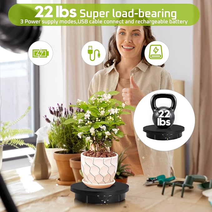 JAYEGT 3 in 1 Motorized Rotating Display Stand with 5.74/7.08/8.66 inch Replacement Cover，Max 22lbs Load , 3D Models, Cake -White