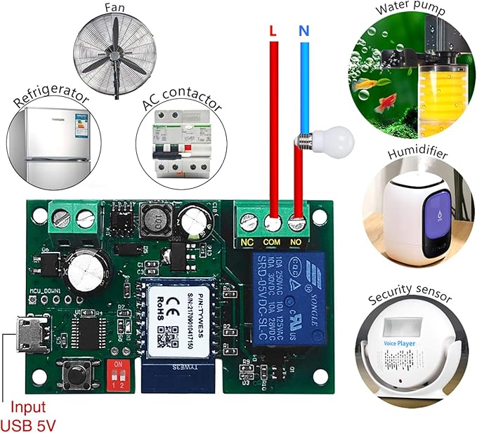 Newgoal WiFi Wireless Inching Relay Switch Momentary DIY Smart Home Remote Control DC 5-32V AC 90-250V Compatible With Alexa Echo IFTTT (Using TUYA/Smart Life APP)