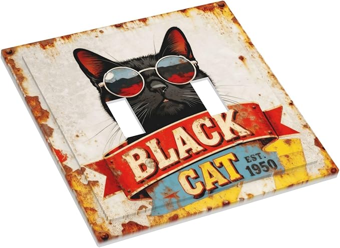 Bvtewkhz Black Cat Vintage 2 Gang Double Toggle Decorative Outlet Covers Light Switch Plate Electrical Receptacle Switchplate For Bathroom Kitchen Bedroom