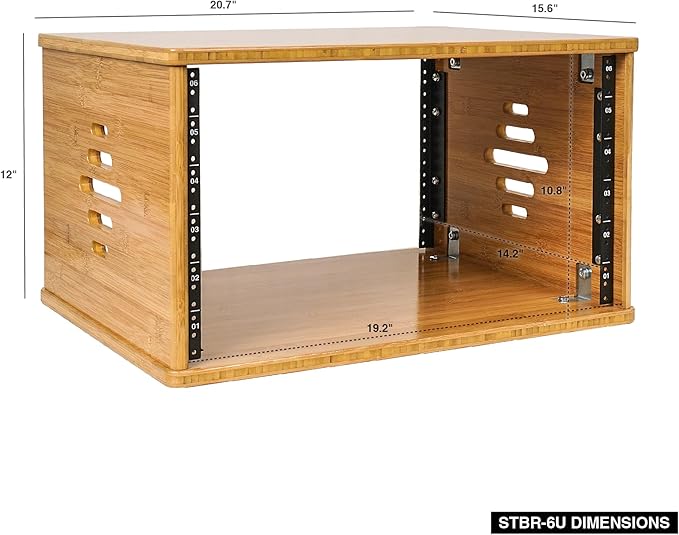 Sound Town DIY 6U Solid Carbonized Bamboo Studio Equipment Rack w/ 14.2" Depth, Ventilation for Recording Room, PA/DJ Pro Audio, Home Audio (STBR-6U)