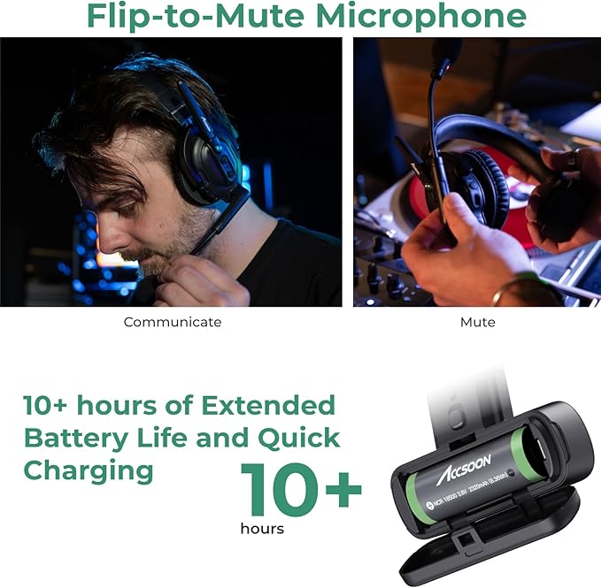 Accsoon Como MIC02-R Wireless Headset Intercom System - Full Duplex 1312ft Team Communication, 9-Person Group Talk, 10+ Hour Battery Life, Black