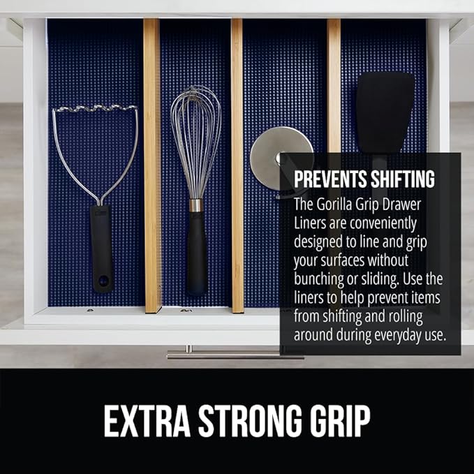 GORILLA GRIP powerGRIP Drawer Shelf and Cabinet Liner, Thick Strong Hold, Non-Adhesive Liners Protect Kitchen Cabinets and Cupboard, Bathroom Drawers, Easy Install, Breathable Mat, 20" x30', Navy Blue