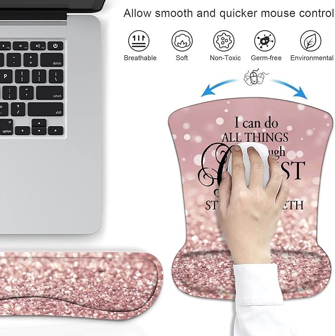 Ergonomic Mouse Pad Wrist Support and Keyboard Wrist Rest Set with Coasters, Non-Slip PU Base, Easy Typing and Relieve Wrist Pain, Perfect for Home Office Working Studying, Quote Bible Verse Phil 4:13