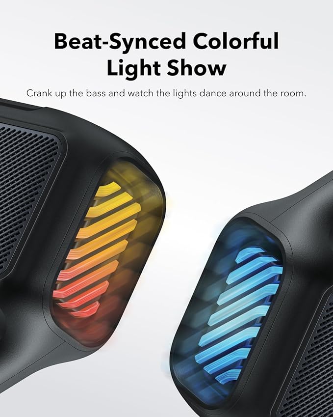 Soundcore Boom 2 by Anker, Outdoor Speaker, 80W, Subwoofer, BassUp 2.0, 24H Playtime, IPX7 Waterproof, Floatable, RGB Lights, USB-C, Custom EQ, Bluetooth 5.3, Portable for Camping and Beach - Black